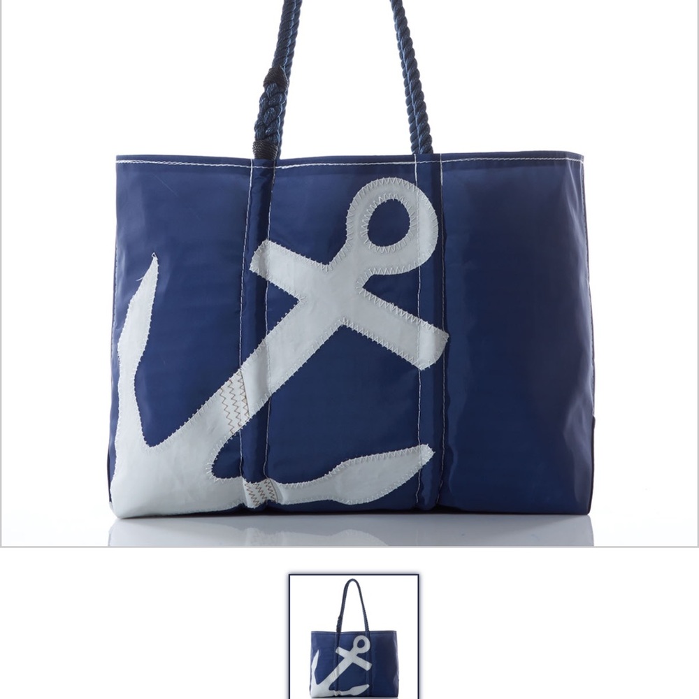 Sea Bag White-on-Navy Anchor Large Tote